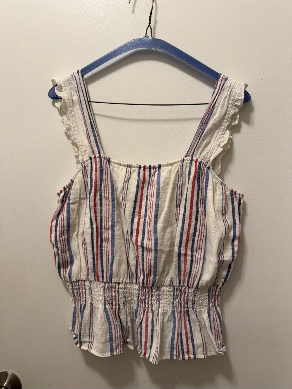 Draper James White Tank Top with Red & Blue Stripes